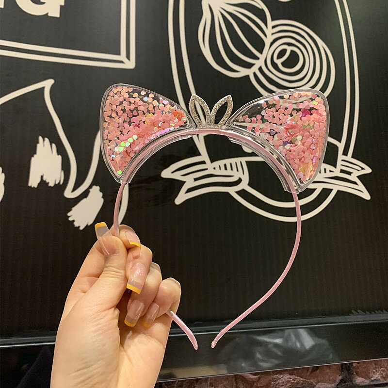 韓國網紅亮片貓耳朵發箍女新款兒童節日皇冠頭箍可愛韓版發卡發飾 9