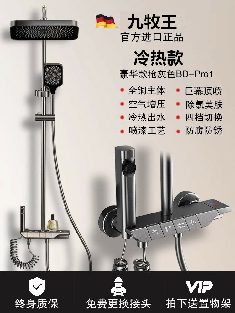 {可打統編 保固一年}全銅槍灰淋浴花灑套裝家用衛浴衛生間淋雨沐浴器浴室洗澡增壓噴頭 0