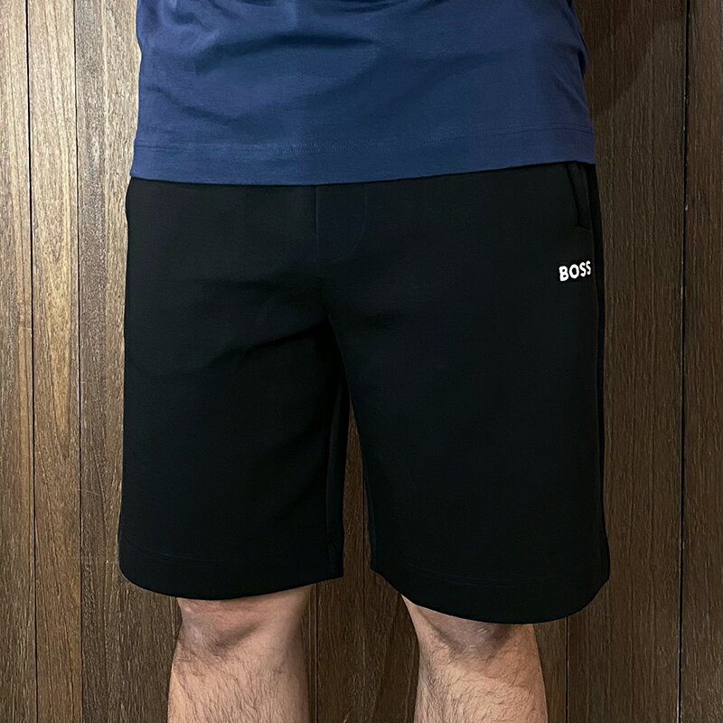 美國百分百【全新真品】BOSS 短褲 棉質 休閒 男款 專櫃精品 短棉褲 logo 素面 黑色 CY76