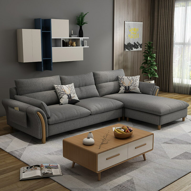 楓林宜居 北歐布藝沙發現代簡約乳膠小戶型組合客廳轉角sofa整裝三人位沙發