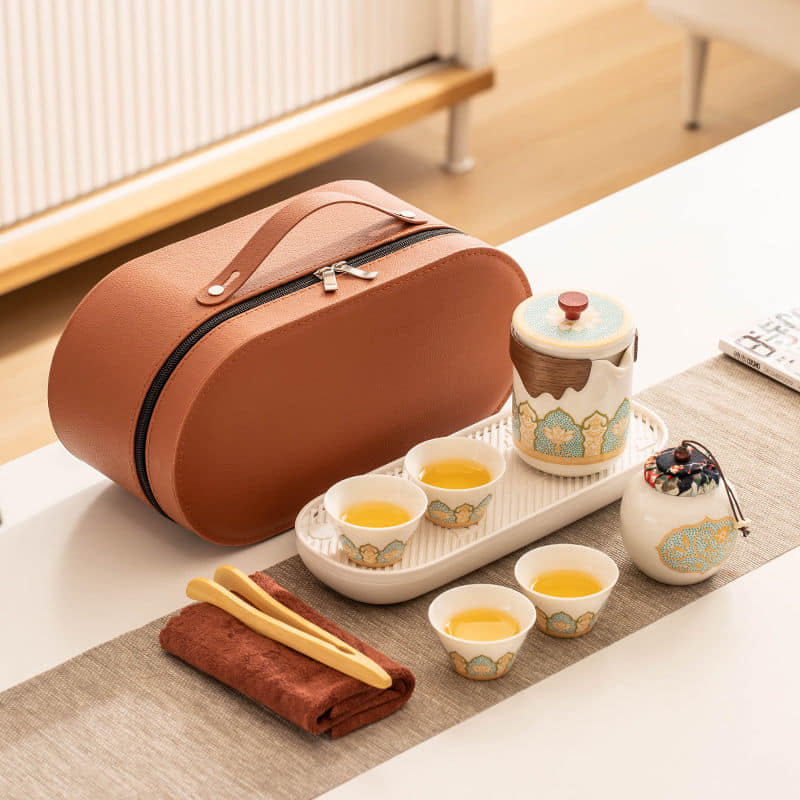 古茗系列 陶瓷一壺四杯茶葉罐旅行茶具組