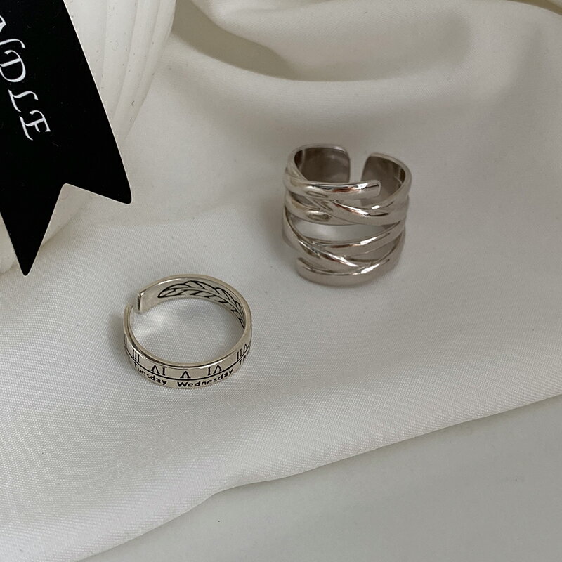 925純銀時間戒指女小眾設計時尚羅馬數字開口食指戒個性螺旋指環 1