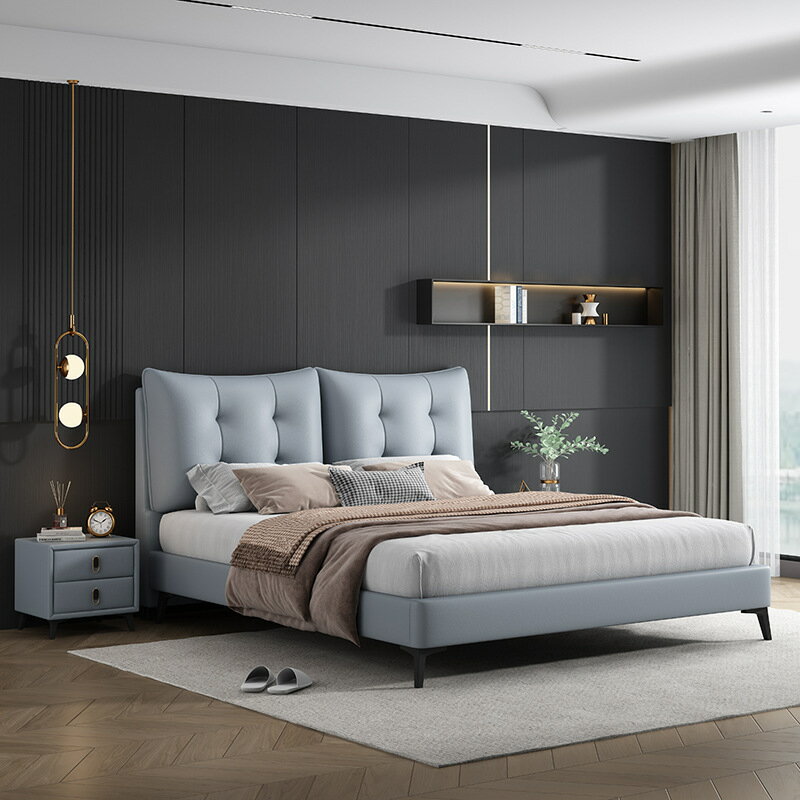 優樂悅~現代簡約免洗科技布實木床1.8米主臥雙人床1.5米次臥床輕奢軟體床