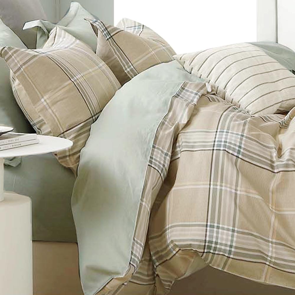 床包枕套組-單人/雙人/加大 / 精梳純棉 / 木質小格 台灣製 1