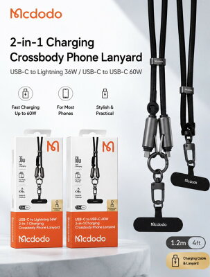 支援i17🔥 Mcdodo 二合一手機充電線掛繩 手機背帶C to C充電線 60W快充線 安卓充電線