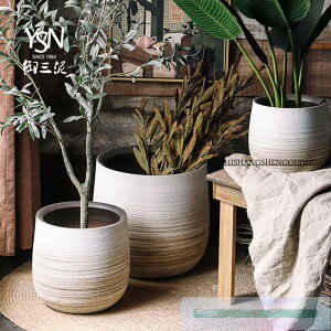 北歐現代簡約陶瓷大口徑花盆粗陶創意綠植花瓶客廳插花擺件