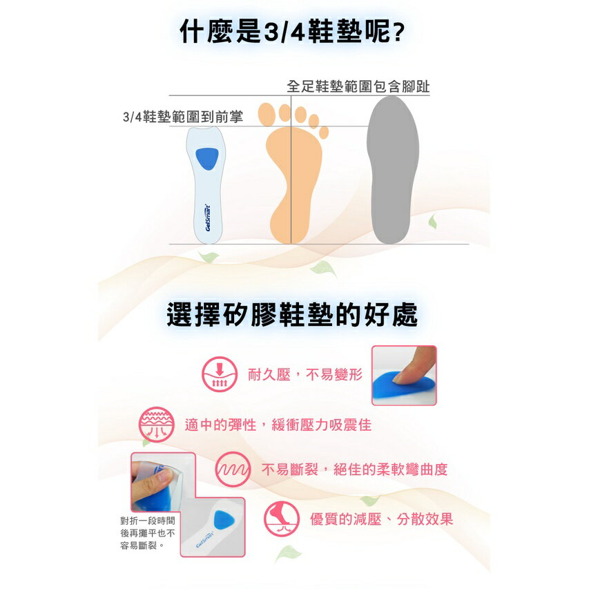 雙密度3/4矽膠鞋墊(女鞋用)-1雙 【GelSmart吉斯邁】SI-SI342D 3
