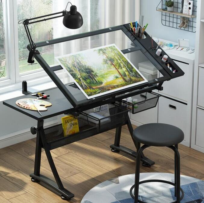 【新店鉅惠】玻璃可升降繪畫桌繪圖書畫畫圖畫畫美術電腦設計師書桌工作臺桌子