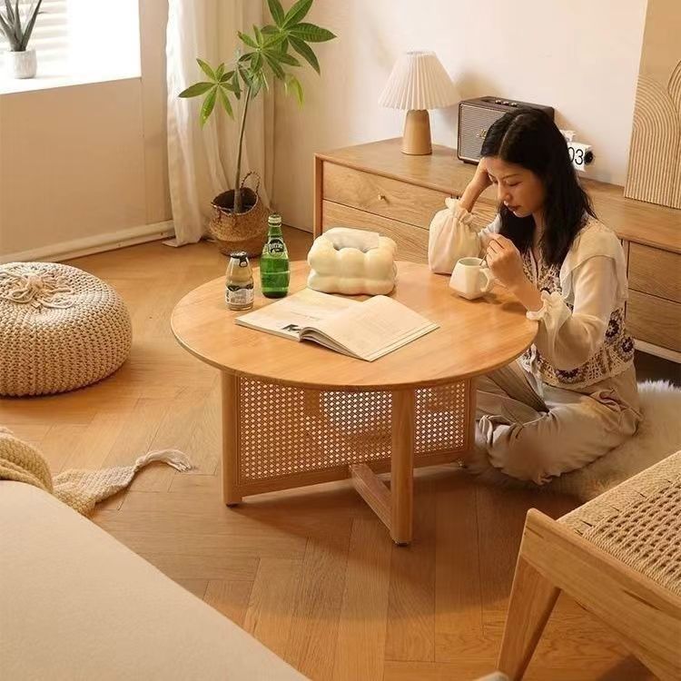 免運 桌子 茶几 客廳茶几 餐桌日式原木實木藤編茶幾簡約客廳陽臺家用小戶型圓形沙發桌子茶桌子
