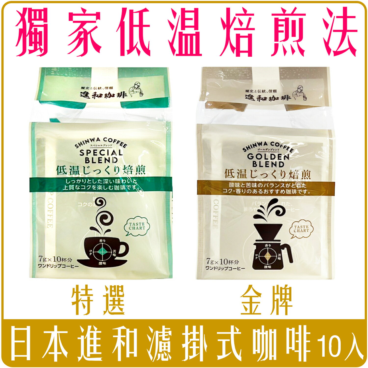 《 Chara 微百貨 》 日本 進和 低溫 烘焙 焙煎 咖啡 濾掛式 7g X 10包入 團購 批發