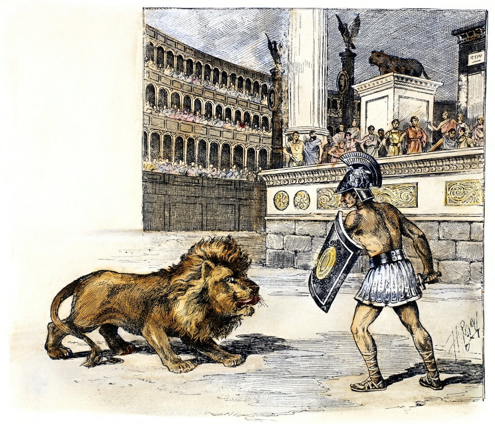 Posterazzi: Lion & Gladiator Ncontest Between A Lion And A Condemned ...