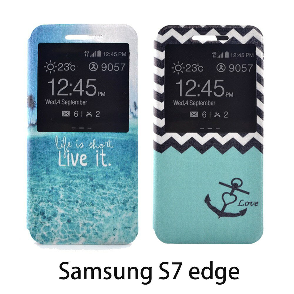 Samsung A7 2016 時尚彩繪手機皮套 側掀支架式皮套 海軍波紋/熱帶島嶼