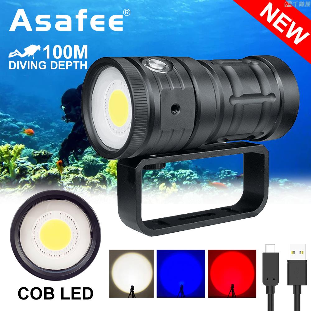 Asafee 18000LM D10 COB LED超亮強水下攝影手電筒潛水水肺內置21700電池水下100M120度攝