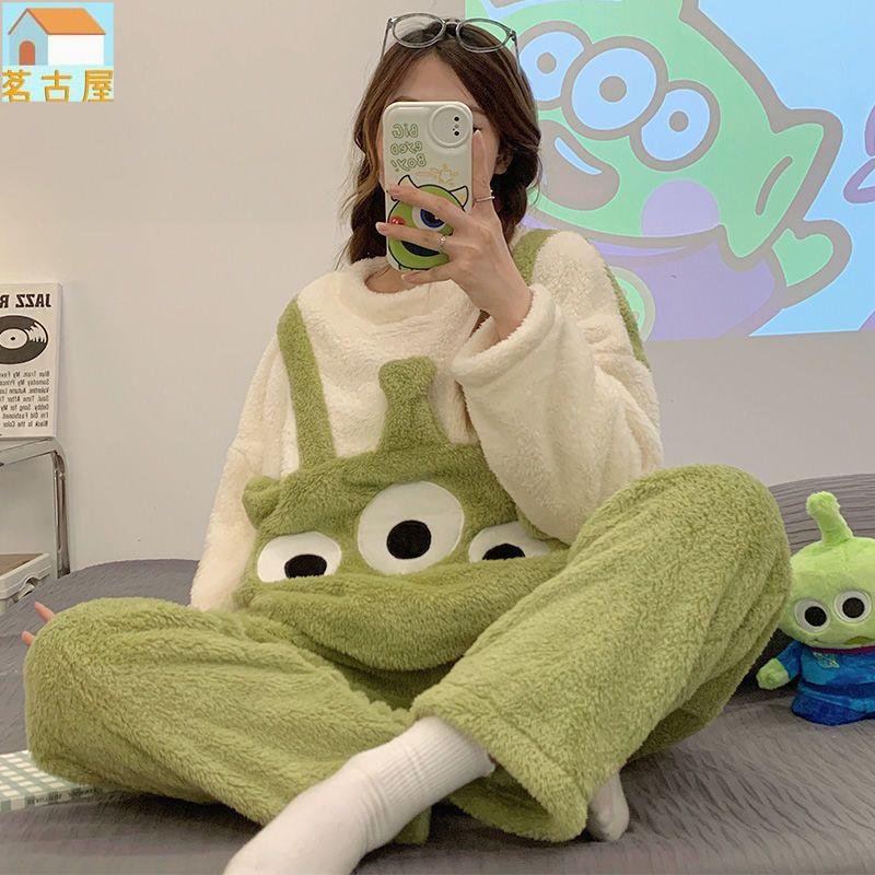 新款 可外穿睡衣女 刷毛珊瑚絨 家居服兩件套 保暖法蘭絨 冬天加厚大尺碼