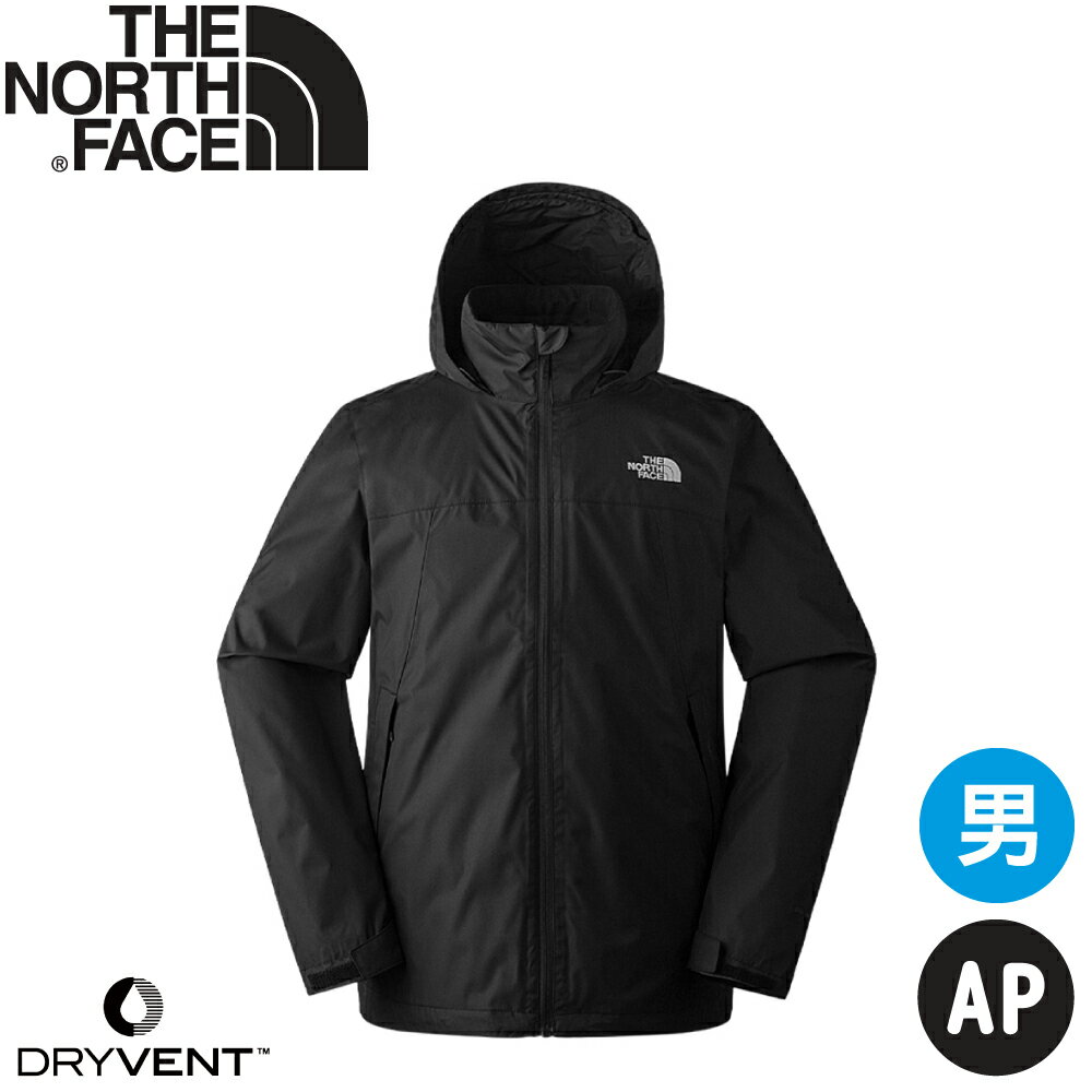 【The North Face 男 DV防水透氣可調節收納連帽衝鋒衣《黑》】88FR/登山/連帽外套/防水/防風