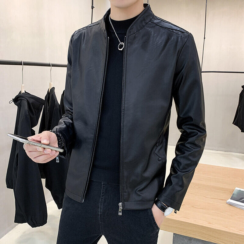 休閒外套 百搭外套 機車服 夾克 19新款皮衣男夾克青年短款機車帥氣休閒皮外套