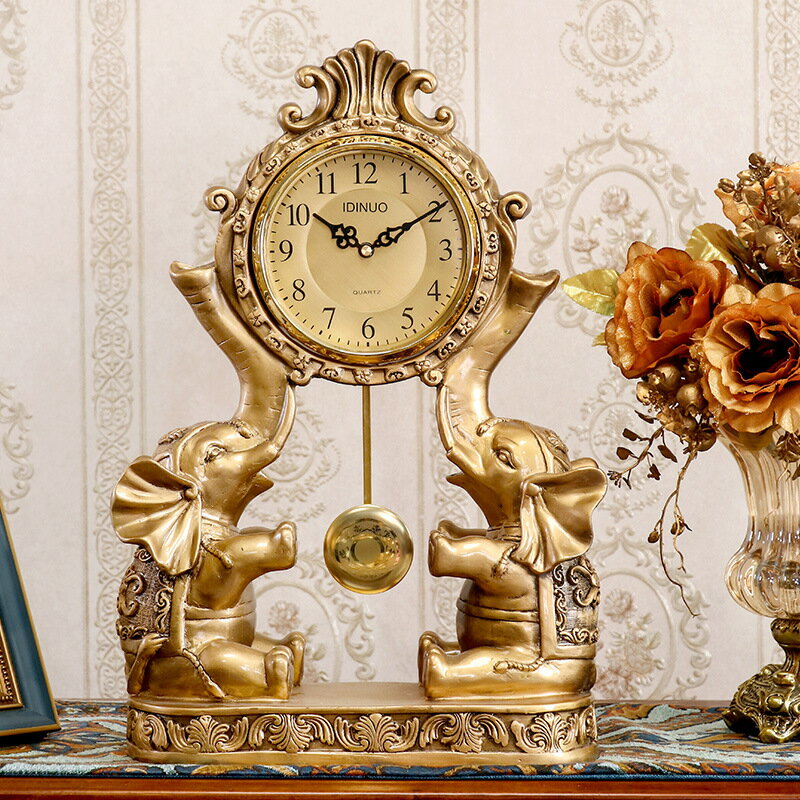 擺鐘桌麵擺式大象座鐘鐘表擺歐式客廳複古鐘時鐘大C
