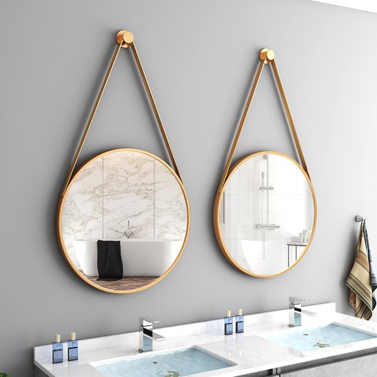 北歐梳妝鏡壁掛輕奢衛生間圓形掛鏡掛牆浴室鏡洗手間化妝大圓鏡子