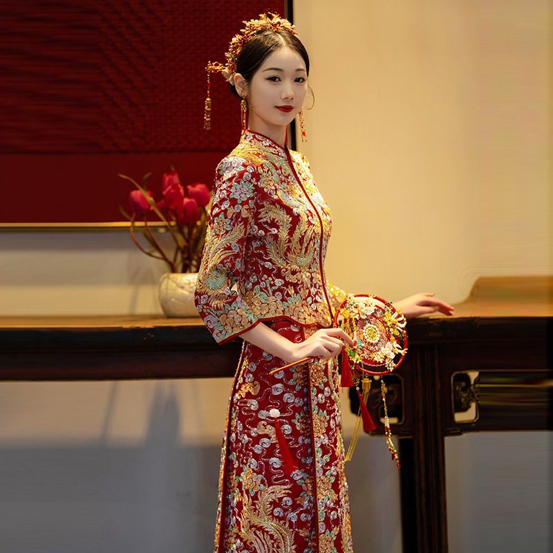 【最低價】【公司貨】龍鳳褂新娘秀禾服高級褂皇2023新款結婚婚禮禮服中式婚紗敬酒服女 3