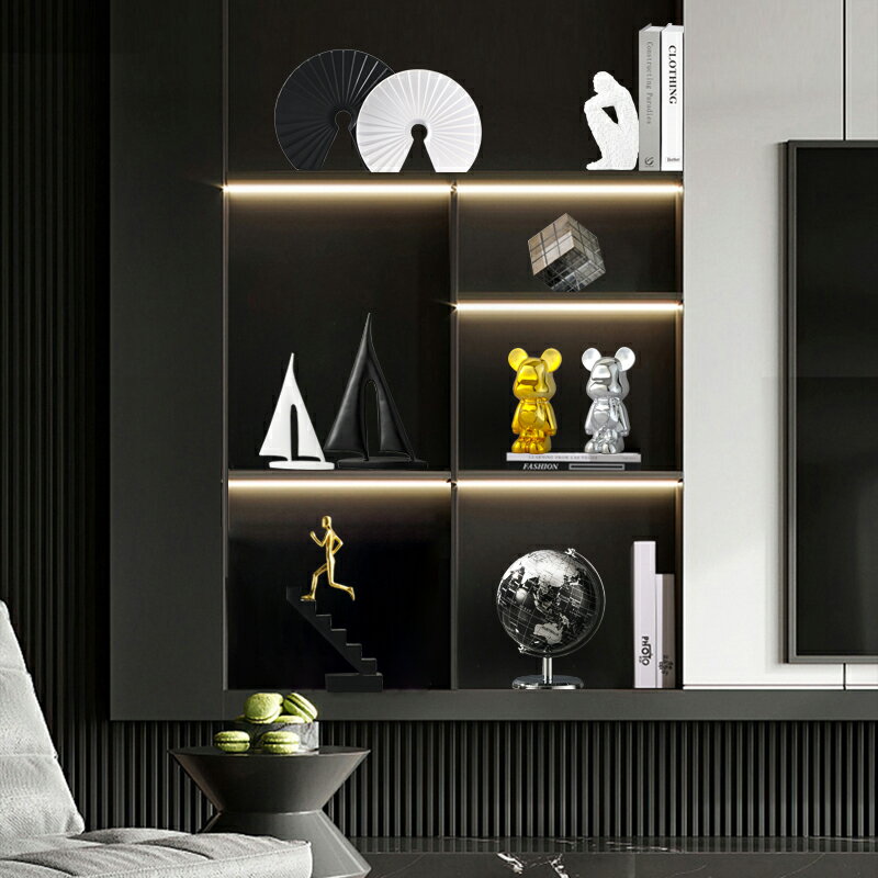 現代簡約創意輕奢擺件樣板間客廳酒柜電視柜辦公室黑白裝飾品擺設