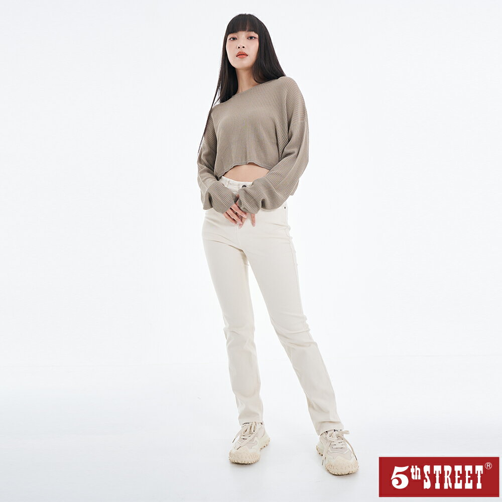 女短版透膚針織上衣-灰色【5th STREET】【APP下單享4%點數】
