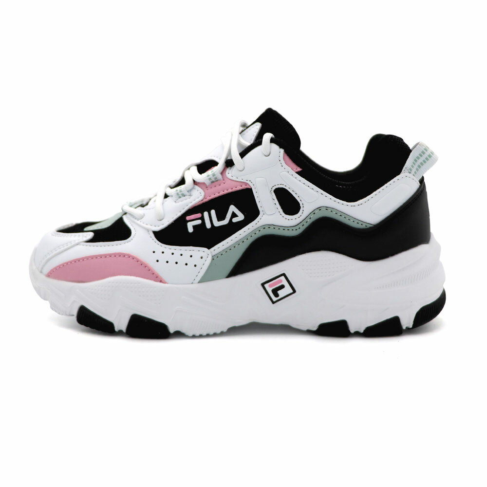 【全館滿額折】Fila Box Type 白黑粉 網布 皮革 厚底 運動 休閒 老爹鞋 女款 J2644【新竹皇家5-J341Y-051】