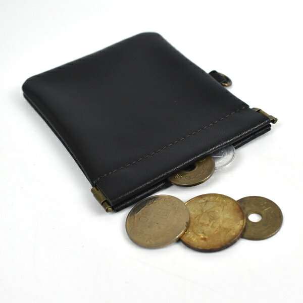 真皮 黑色擠壓式開口零錢包【NW522】