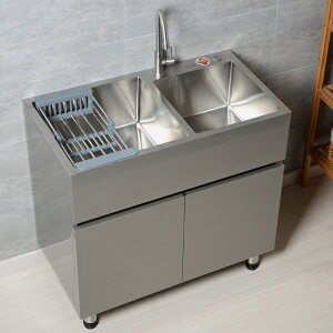 304不銹鋼洗衣櫃 陽臺洗手池落地家用體戶型簡約洗衣池雙單盆