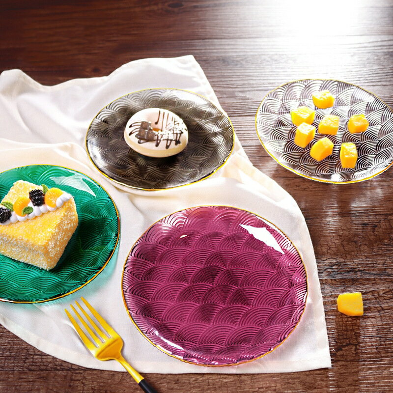 祥云紋輕奢玻璃水果盤子客廳家用高顏值甜品碗點心糖果零食盤擺件