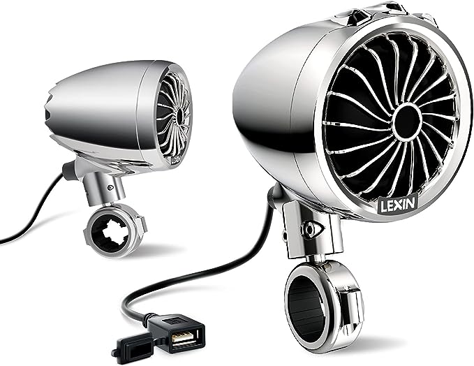 LEXIN【美國代購】LX-Q3CH摩托車喇叭 防水 音響系統 適用於 Harley Davidson 具有立體聲低音-銀