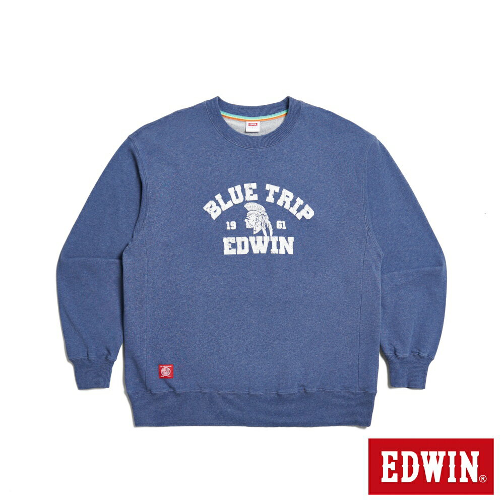 EDWIN BLUE TRIP 寬版印地安長袖T恤-男款 灰藍色