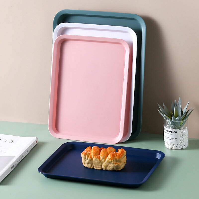 塑料托盤長方形家用水果杯子白色盤子商用深方盤幼兒園餐盤