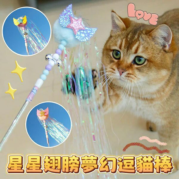 『台灣x現貨秒出』星星翅膀彩帶逗貓棒 鈴鐺逗貓棒 逗貓 貓玩具 貓咪玩具 寵物玩具