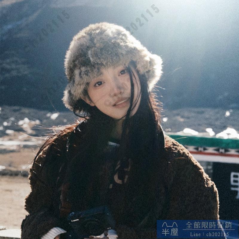 毛帽 兔毛漁夫帽子女冬季毛絨絨保暖顯臉小毛線帽百搭大頭圍針織護耳帽 半屋
