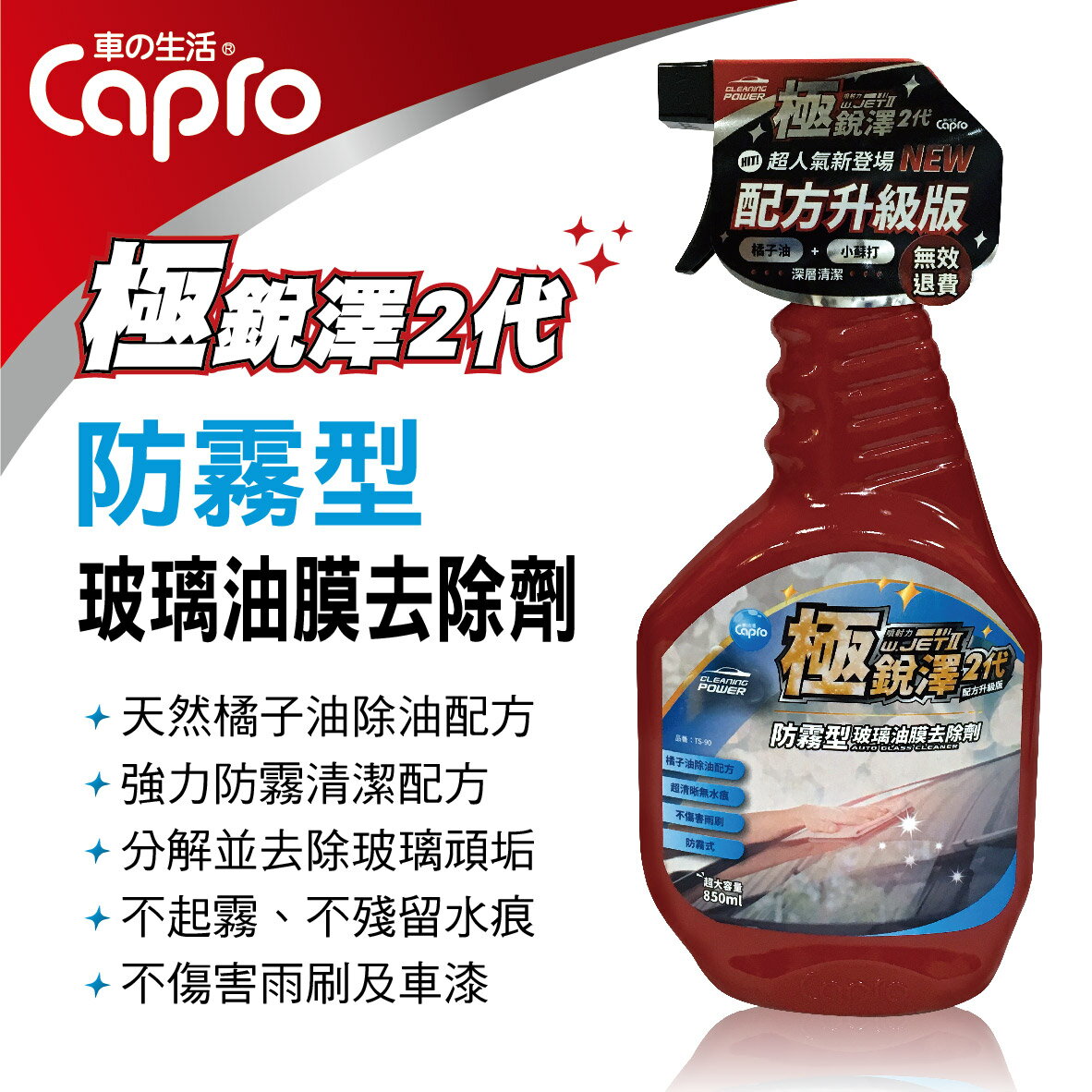 真便宜 Capro車之生活 TS-90 極銳澤2代 防霧型玻璃油膜去除劑850ml
