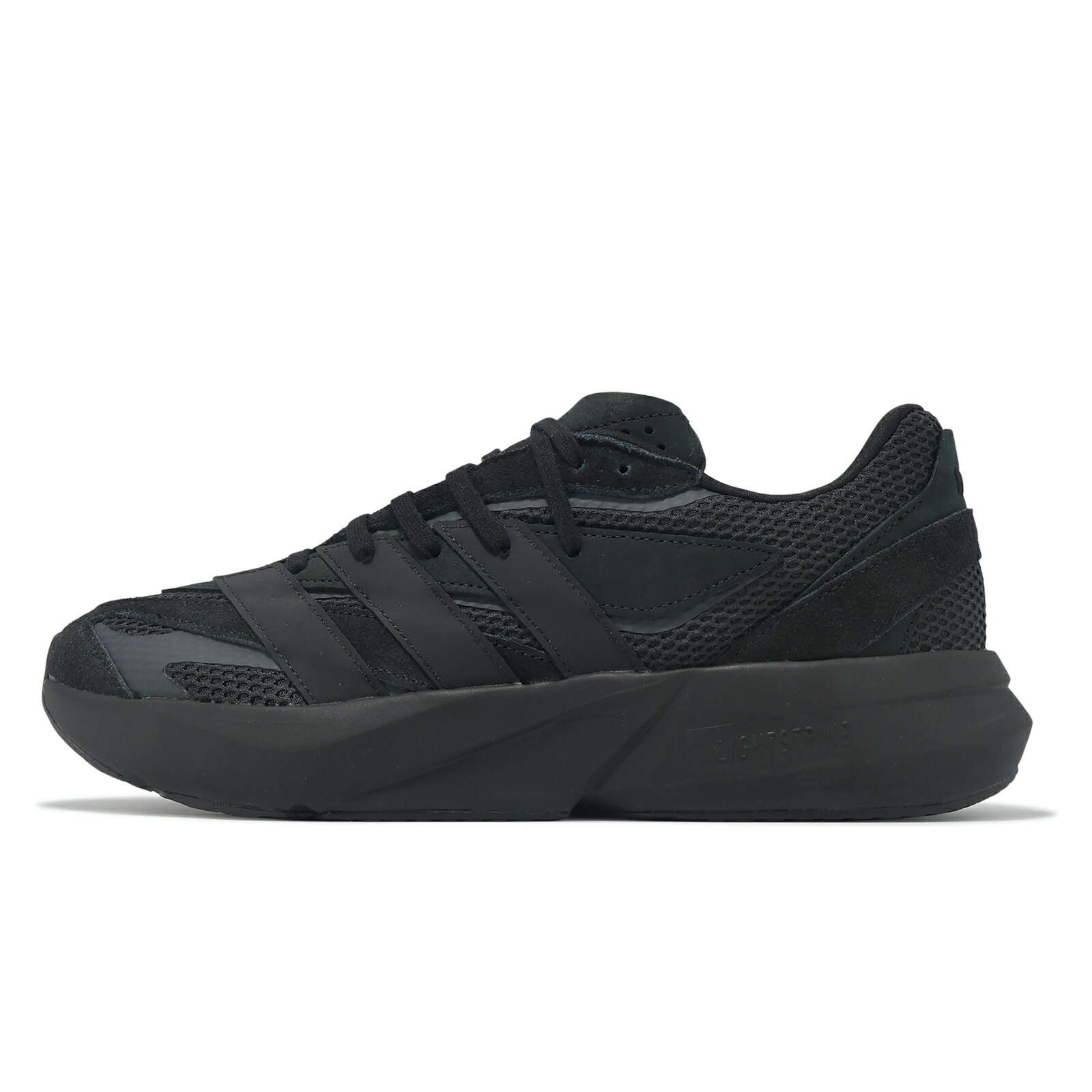 adidas 愛迪達 慢跑鞋 Lightblaze 男鞋 黑 麂皮 網眼 緩衝 全黑 運動鞋 愛迪達