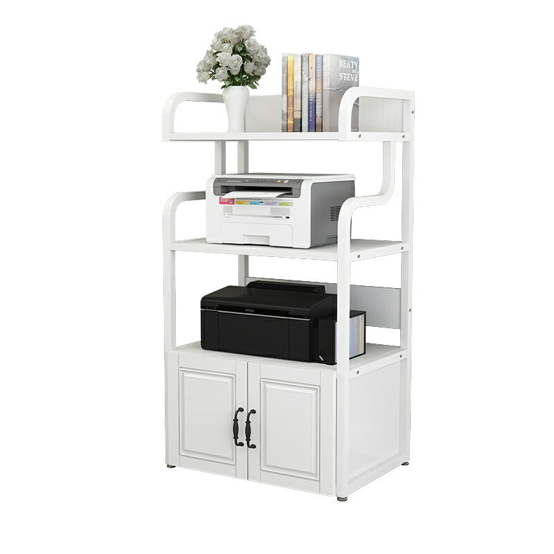 辦公室置物架 辦公室打印機架置物架桌邊復印機收納歐式帶門櫃子落地儲物架多層『XY16306』