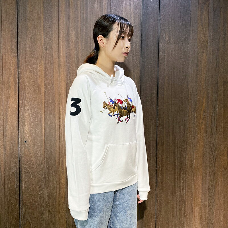 美國百分百【全新真品】Ralph Lauren 連帽上衣 棉質 RL 帽T 女款 長袖 大馬 彩馬 白色 CA93
