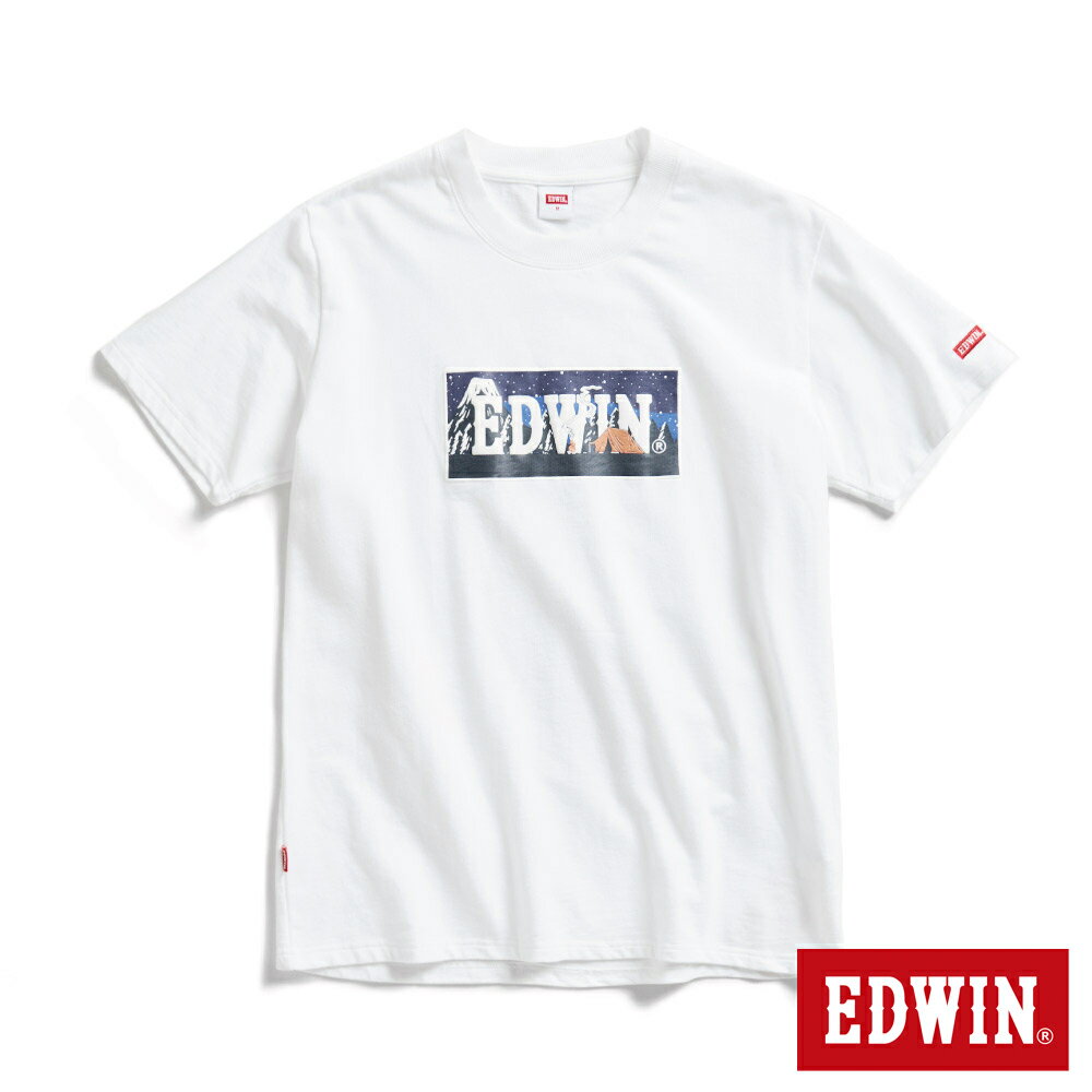 EDWIN 露營系列 富士山腳營地LOGO印花短袖T恤-男款 米白色