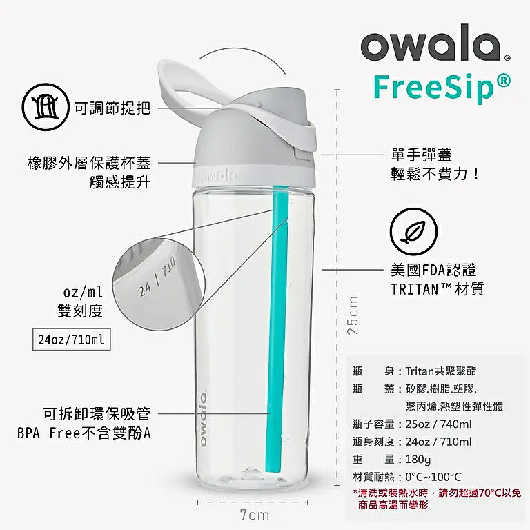 【毒】(代購7天)Owala Freesip Tritan彈蓋+可拆式吸管運動水壺/ 專利雙飲口/ 740ml/ 無人島 7