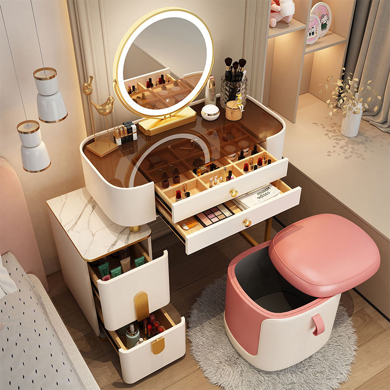 2022新款輕奢網紅北歐高級感梳妝臺臥室現代簡約玻璃小戶型化妝桌