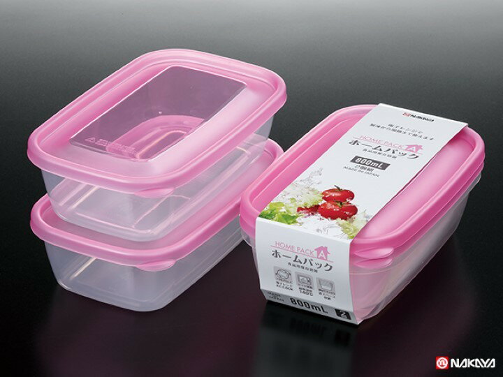 日本製【Nakaya】K290-2 長方型保鲜盒-粉紅色 800mL 2入組