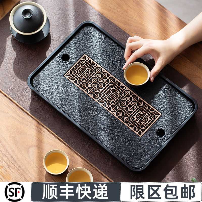 【優選百貨】茶盤家用人造石長方形排水瀝水托盤家用小型儲水茶臺茶具茶杯特價