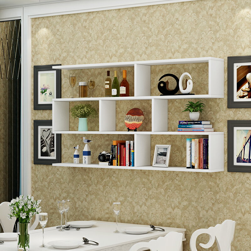 格子牆壁書架 牆上隔板壁掛式創意簡約上牆書櫃書架牆壁客廳臥室牆壁裝飾置物架『XY14638』