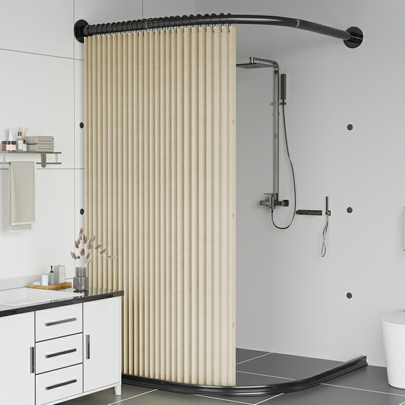 浴簾 防水隔簾 淋浴簾 弧形折疊浴簾磁吸浴簾套裝L形淋浴房衛生間隔斷簾加厚防水浴室簾【MJ24192】