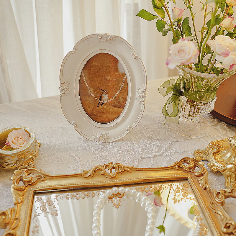 中古輕奢法式金色雕花托盤臥室客廳餐廳裝飾盤子宮廷復古拍攝道具