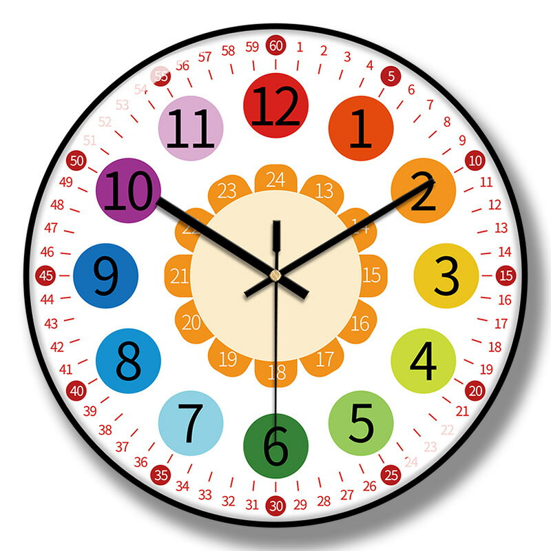 兒童學習鐘臥室簡約掛鐘可愛卡通時鐘教具掛墻裝飾鐘表認識時間表