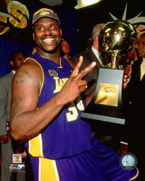 Posterazzi Shaquille ONeal with the MVP trophy after Game 5 of the