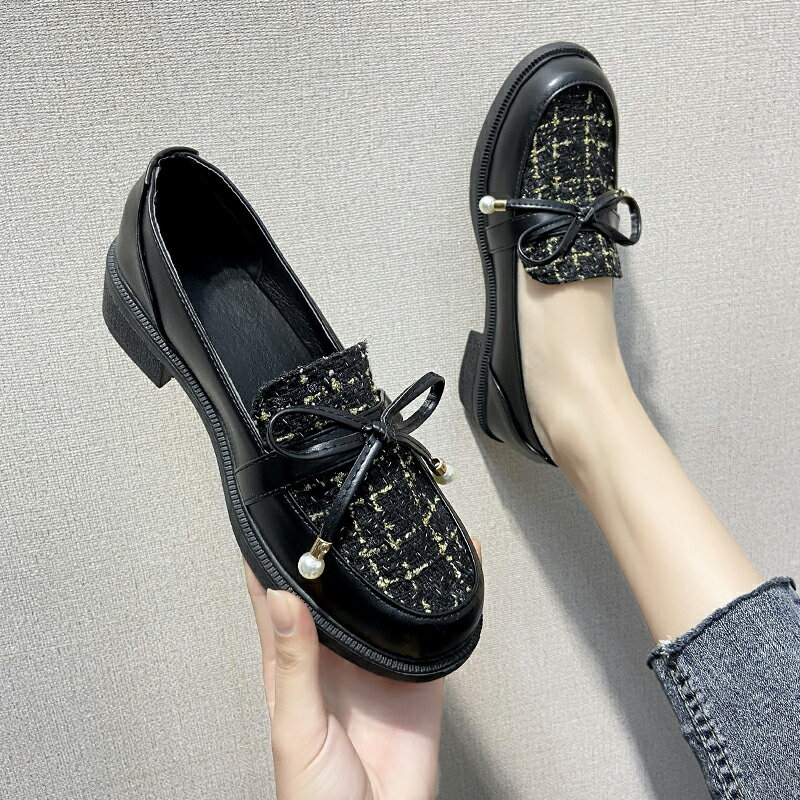 樂福鞋女2021春季新款小皮鞋女小香風百搭粗跟名媛氣質軟皮單鞋潮