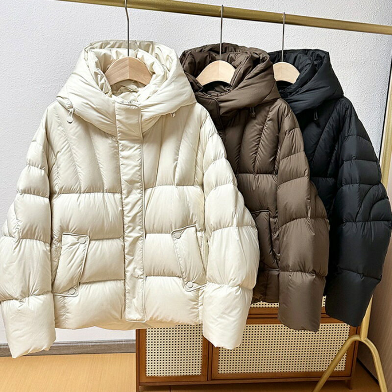 現貨+預購 真羽絨90%鴨絨羽絨外套-高品質超輕零壓感連帽加厚泡芙女夾克3色74jx86【獨家進口】【米蘭精品】 3